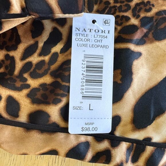 NATORI L Luxe Leopard Print Pants Satin Drawstring Chestnut Lounge Pajama NEW - Picture 10 of 11